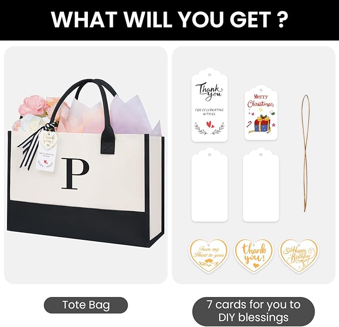 BAGAIL Initial Tote Bag, Personalized Birthday Gifts - Image 2