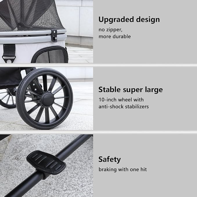 Dog Cat Stroller, Foldable 4 Wheels Dog Stroller - Image 8