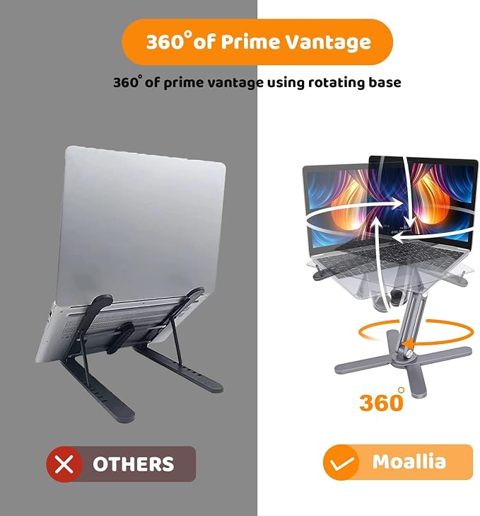 Laptop Stand with 360 Rotating Base, Computer Notebook Laptop Riser Metal Holder - Image 5