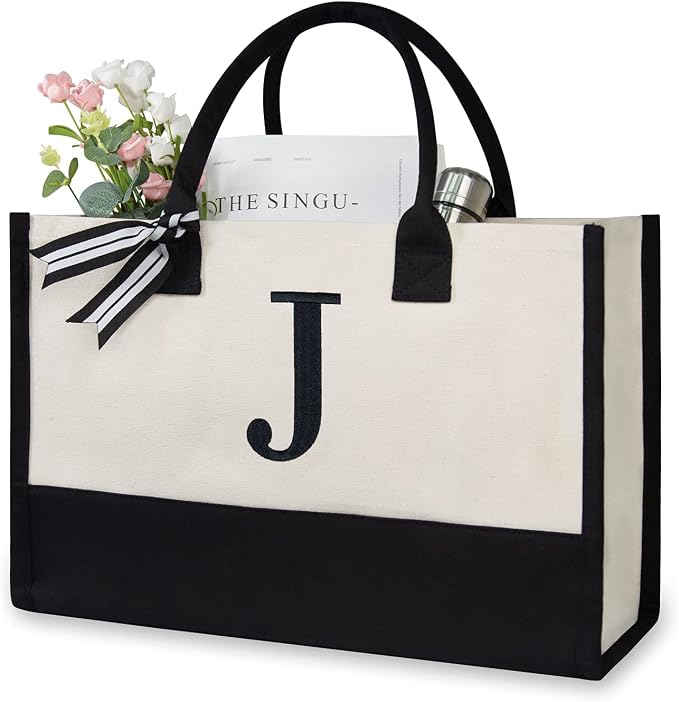 TOPDesign Embroidery Initial Canvas Tote Bag, Personalized Present Bag by TOPDesign