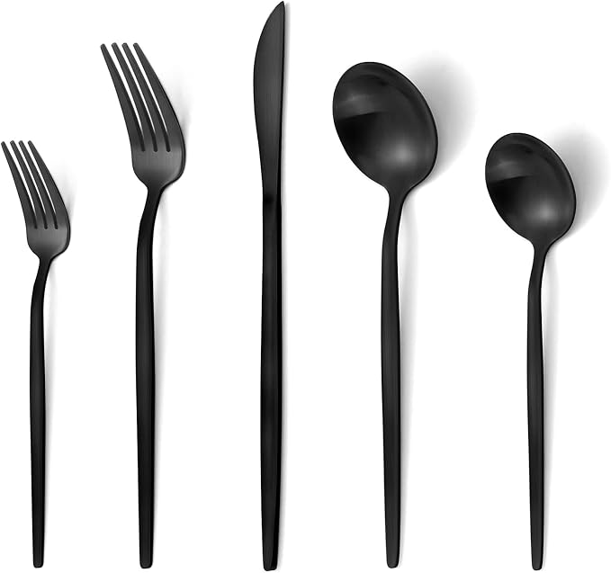 Matte Black Silverware Set, VANVRO 20-Piece Stainless Steel Flatware Set by VANVRO