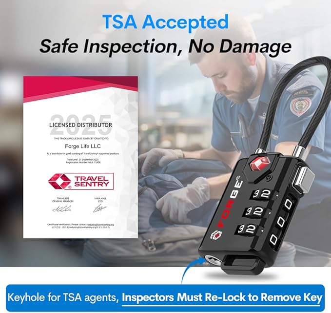 TSA Approved Cable Luggage Locks, Re-settable Combination - Image 2