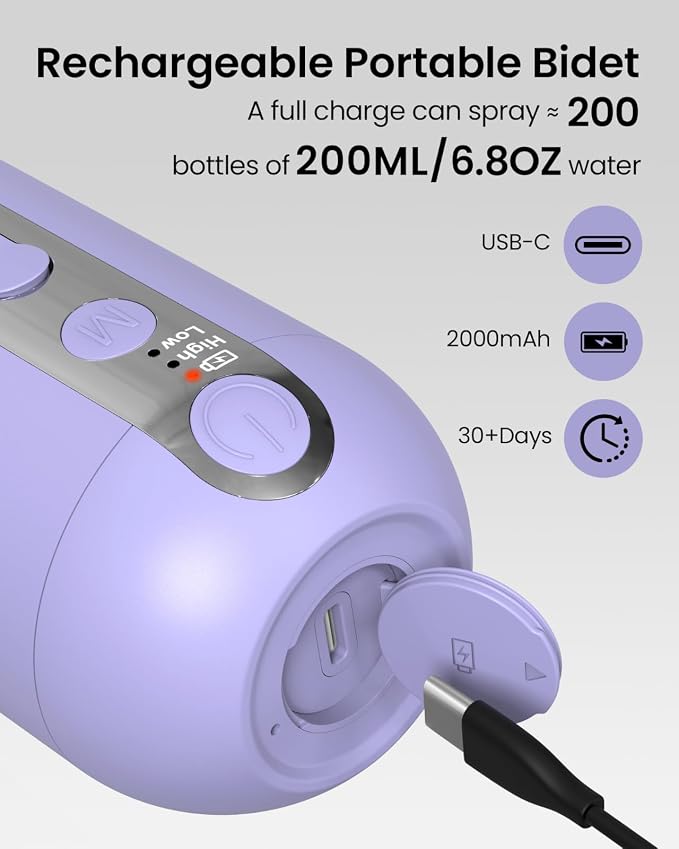 Electric Portable Bidet for Travel, Rechargeable USB-C Handheld High Pressure - Image 6