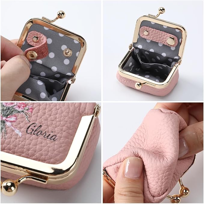 Custom Name & Birth Month Flower Mini Leather Jewelry Box – Vintage Kiss Lock - Image 3