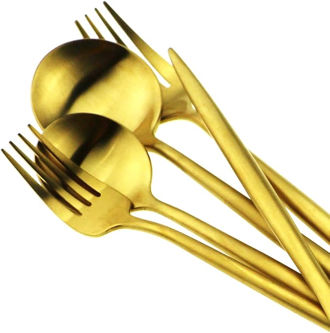 Gugrida 5-Piece 18/10 Stainless Steel Matte Gold Flatware Set - Image 4