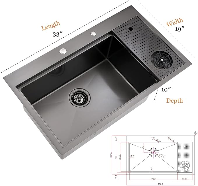33 Inch Black Drop In Kitchen Sink - Image 9