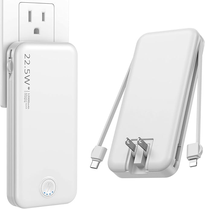 Portable Charger with Built in Cable and AC Wall Plug, USB C Power Bank by NUSYDDY