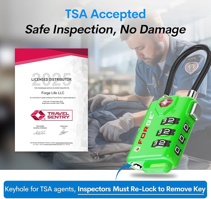 TSA Approved Cable Luggage Locks, Re-settable Combination - Image 2