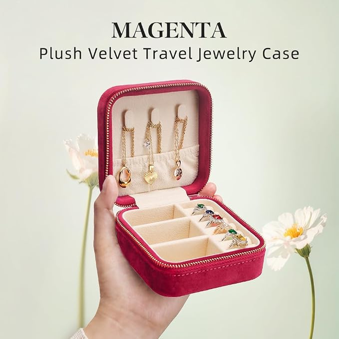 Travel Jewelry Case, Small Plush Velvet Jewelry Box - Image 2