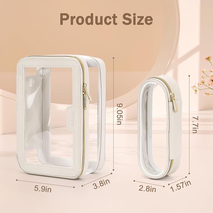 Travel Clear Makeup Bag with Makeup Brush Bag, Leather Make up Case Toiletry Bag - Image 6