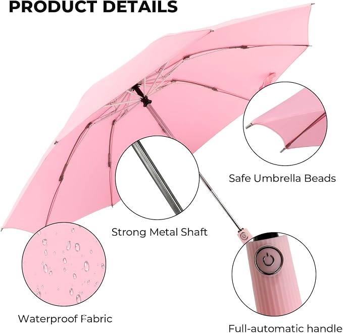 Compact Inverted Travel Umbrella, Automatic Open Close, 9-Rib 46 Inch Windproof - Image 2