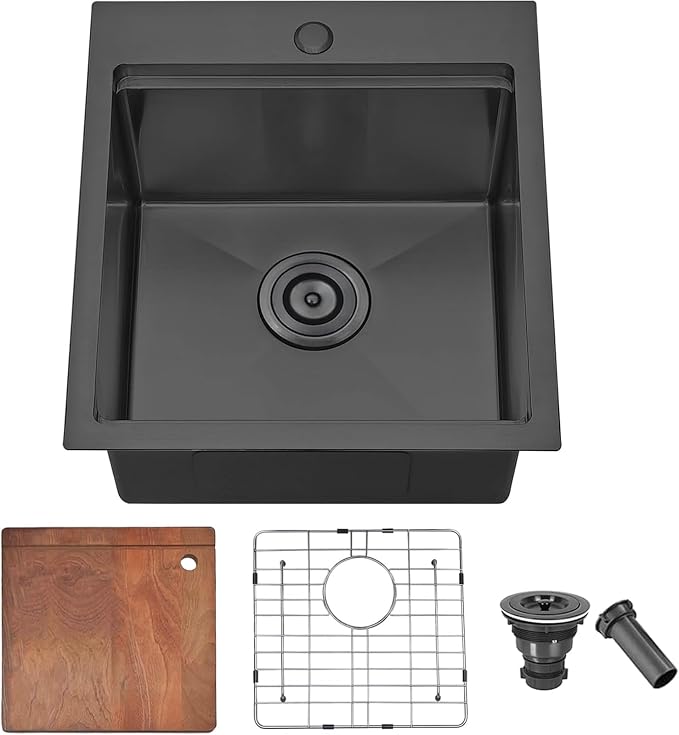 COMLLEN 17x19 Inch Black Drop in Bar Sink, 304 Stainless Steel Utility Kitchen by Comllen