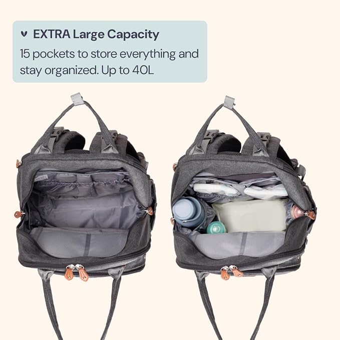 BabbleRoo Extra Large Diaper Bag Backpack, Expandable Baby Bag - Image 3