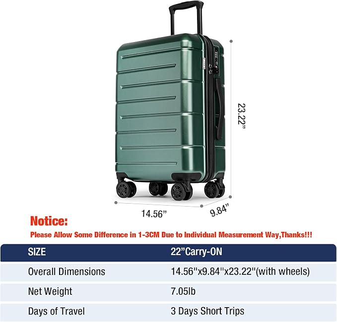 KYME Hardside Carry On Luggage 22x14x9 Airline Approved - Image 7