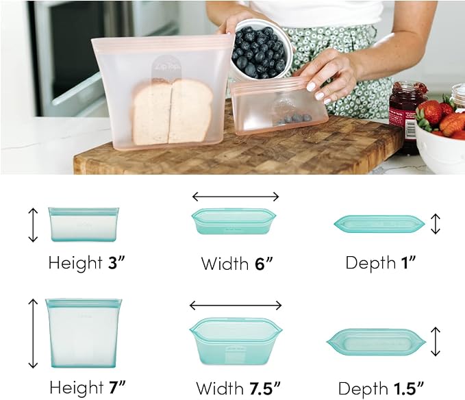 Zip Top Reusable Food Storage Bags | 2 Bag Set | Silicone Meal Prep Container | - Image 4
