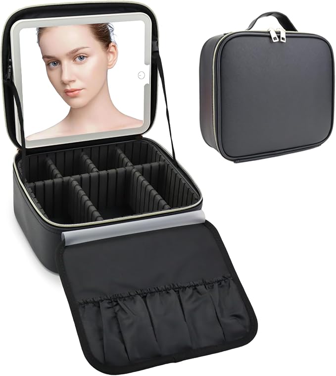 Travel Makeup Bag with LED Mirror Travel Makeup Organizer with 3 Lighted by Unknown