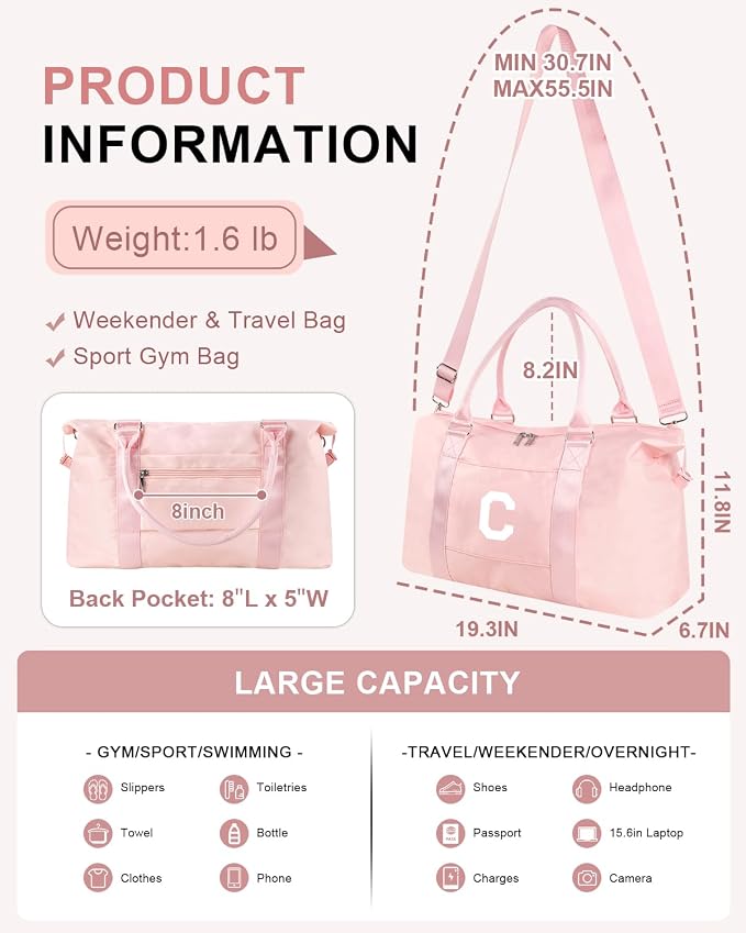 Initial Travel Duffel Bag Sports Gym Bag - Image 2