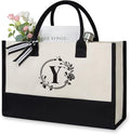 TOPDesign Personalized Initial Jute/Canvas Beach Bag, Monogrammed Gift Tote Bag by TOPDesign