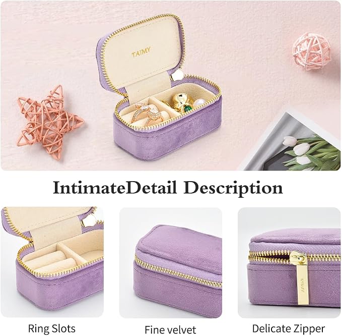 Small Travel Jewelry Case, Mini Tiny Plush Velvet Jewelry Box - Image 4