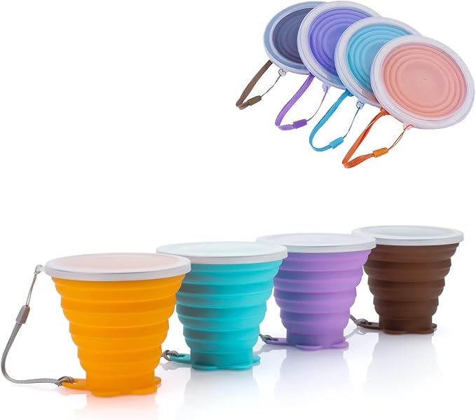 JBER Silicone Collapsible Travel Cup, 4 Pack Silicone Folding Camping Cup by JBER