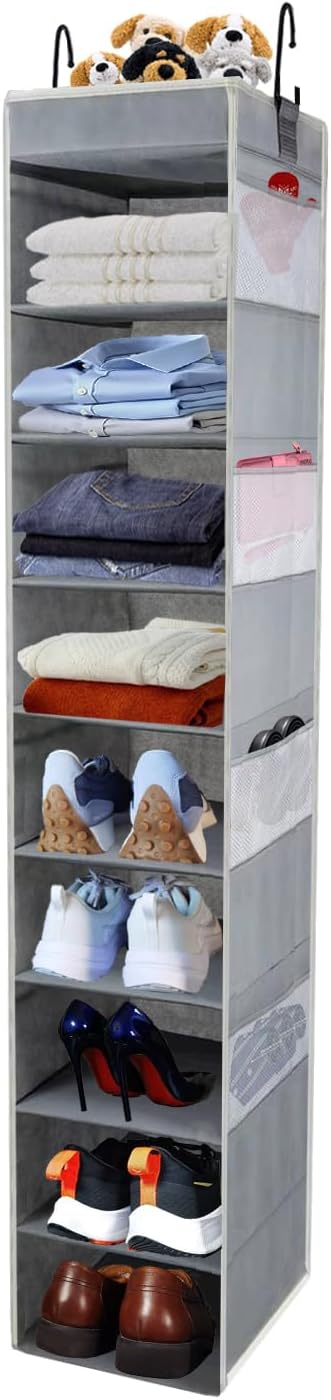 Large-Sized Hanging Shoe Organizer 10-Shelf, Sturdy Hanging Closet Organizer by ROOMTALK