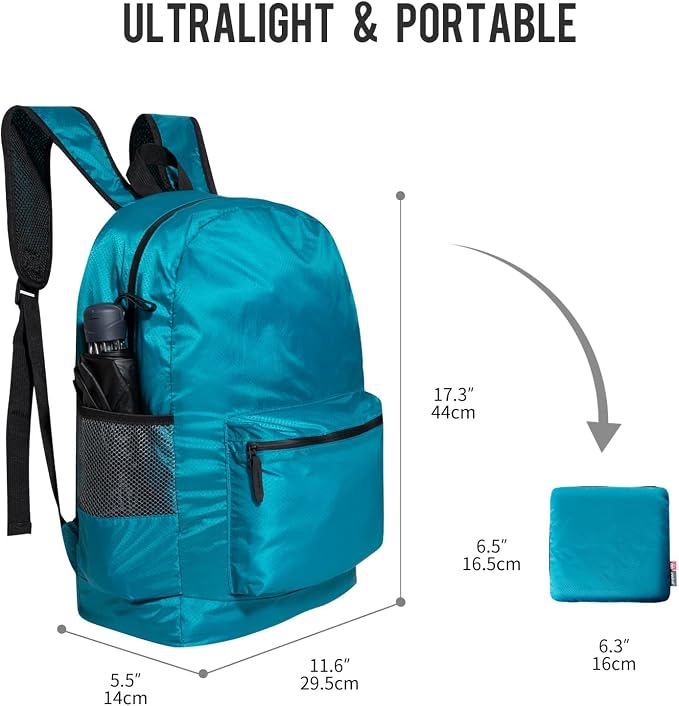 pack all 20L Lightweight Packable Backpack, Water Resistant Foldable Backpack - Image 5