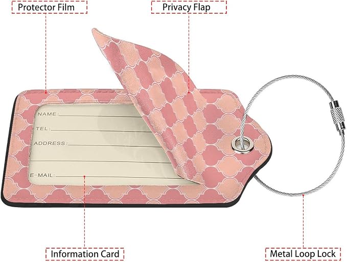 Pink Moroccan Plaid 2 Pack Luggage Tag - Image 2