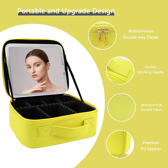 Makeup Bag with Led Mirror, Travel Makeup Organizer with 3 Color Setting - Image 4