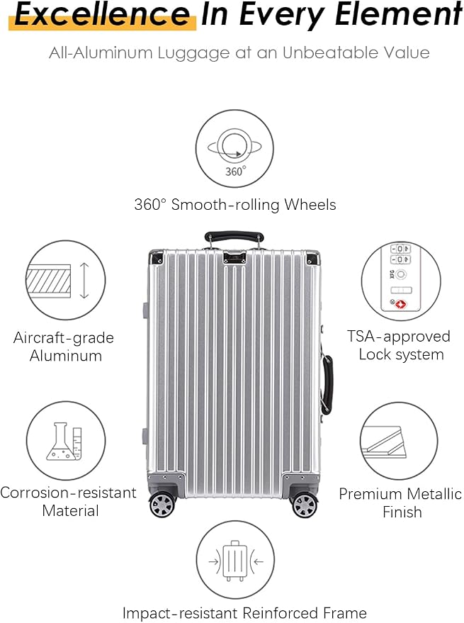 HotWay 28 Inch All Aluminum Checked in Luggage - Image 2