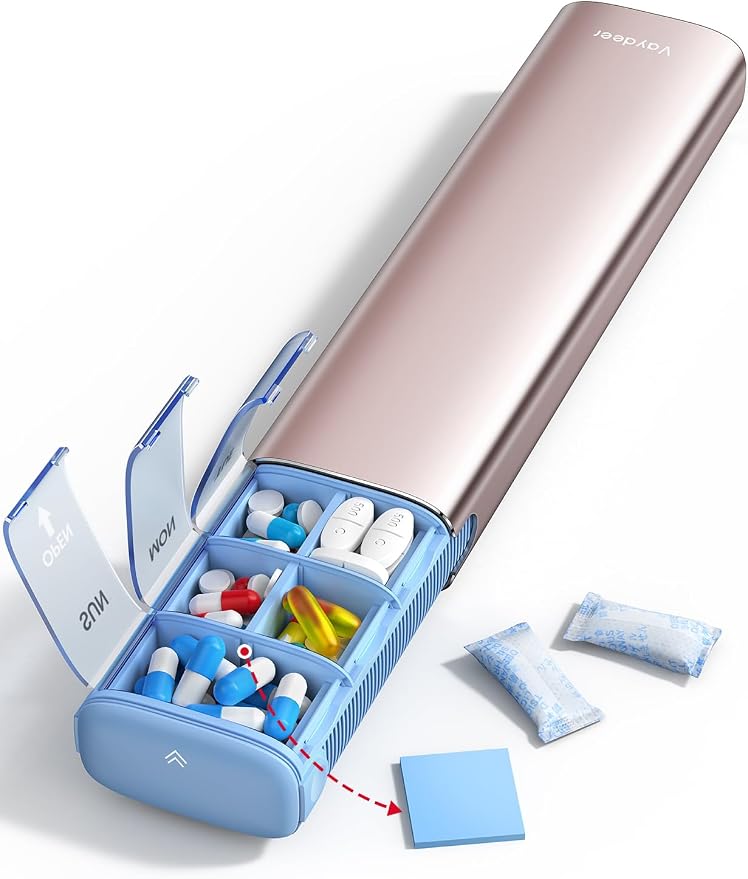 Vaydeer 7 Day Weekly Pill Organizer, Metal Travel Pill Case, Large Capacity by Vaydeer