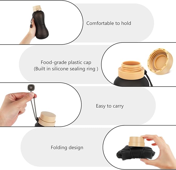 Collapsible Water Bottles 2 Pack, Leak Proof, Reuseable BPA Free Silicone - Image 3