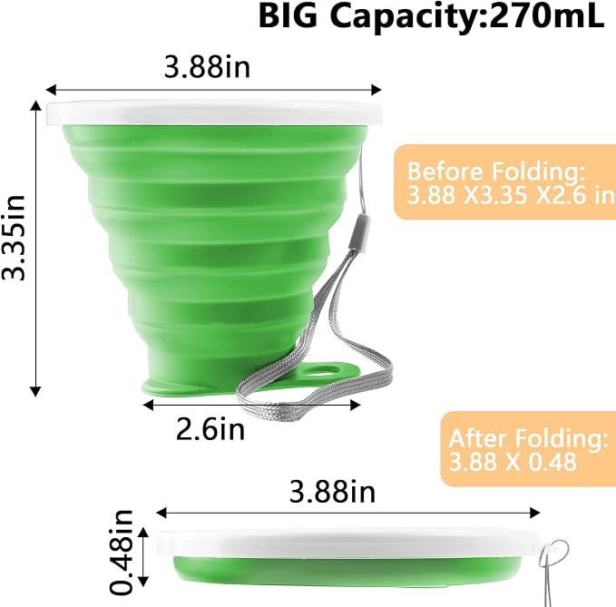 Litoexpe 2 Pack Silicone Collapsible Travel Cup Portable Folding Camping Cup - Image 2