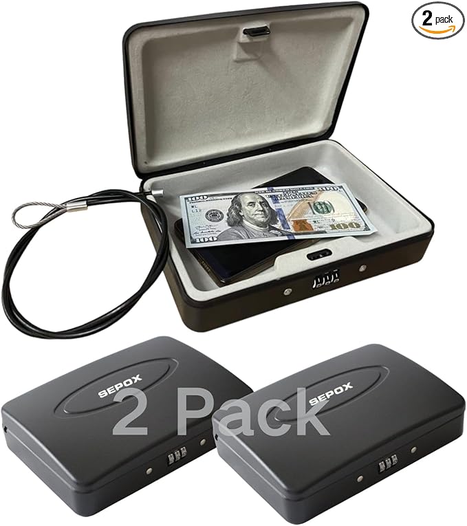 SEPOX® 2Pcs Water/Fire-Resistant Portable Security Case Lock Box Steel by SEPOX