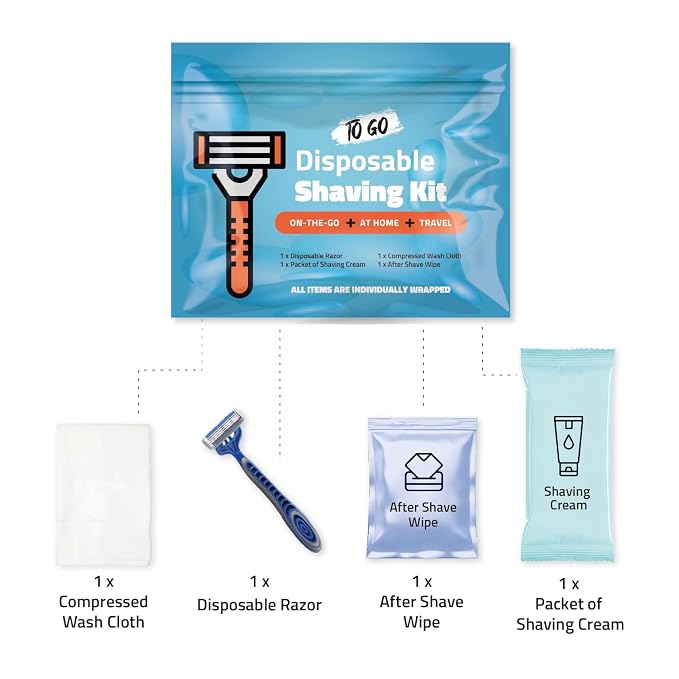 Shaving Kit with Razor, Shaving Cream, Washcloth & Aftershave Wipe – Men’s - Image 2