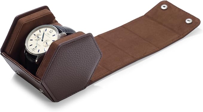 Oirlv Luxury Hexagonal Leather Watch Travel Case Single Watch Box - Image 2
