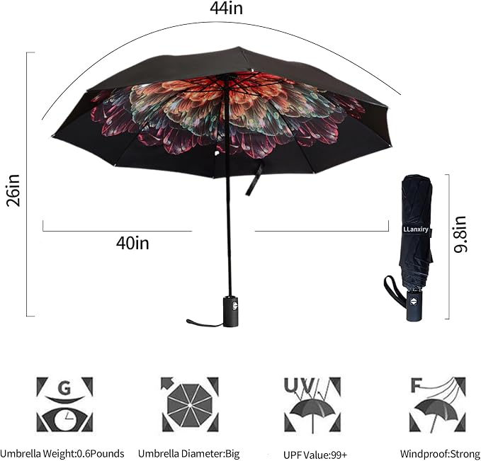 LLanxiry Compact Travel Umbrella, Mini Windproof Umbrellas - Image 2