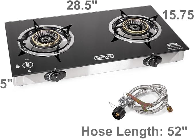 Barton Double Burner Stove w/Auto Ignition LPG Tempered Glass Outdoor Propane - Image 6