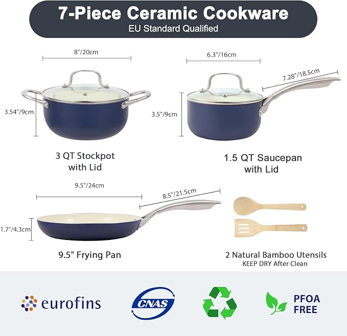 Pots and Pans Set, 7 Piece Nonstick Ceramic Cookware Set, Kitchen Induction - Image 2