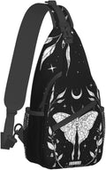 SUPLUCHOM Sling Bag Black White Butterfly Moon Tarot Black White Butterfly Moon by SUPLUCHOM