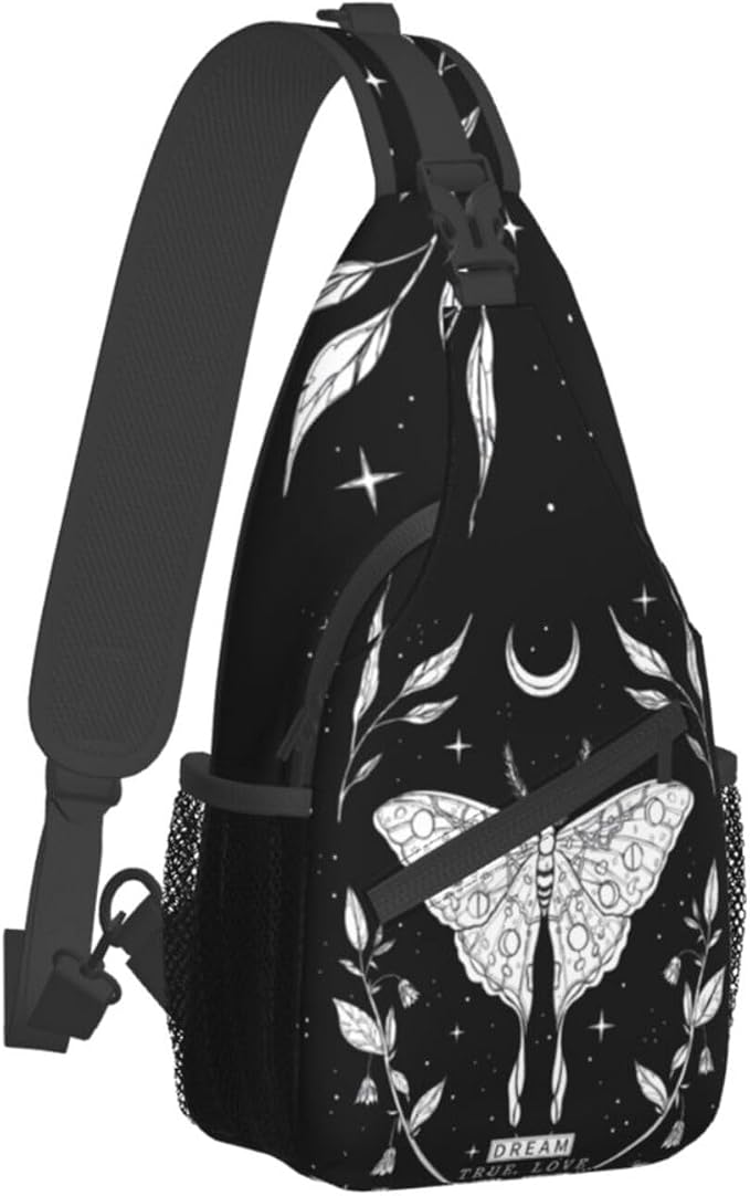 SUPLUCHOM Sling Bag Black White Butterfly Moon Tarot Black White Butterfly Moon by SUPLUCHOM