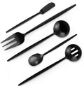 Matte Black Serving Silverware Set, 5-Piece Round Shared Utensils Set of by VANVRO