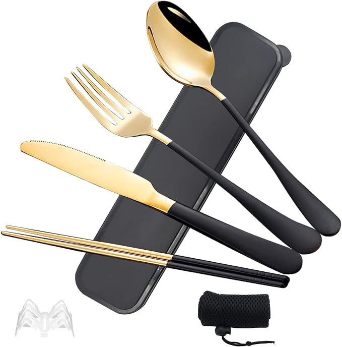 Black Portable Flatware Cutlery Set, TWUTGAYW Stainless Steel Travel Utensils by TWUTGAYW