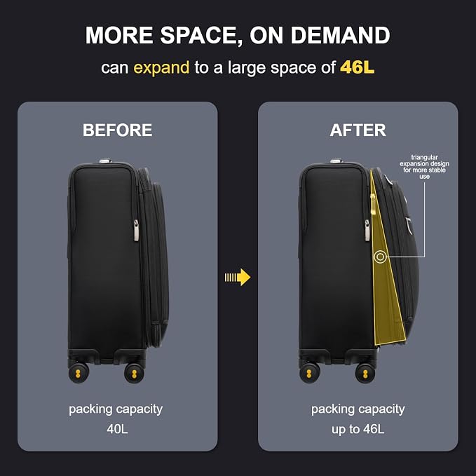 LEVEL8 Carry On Luggage with Compartment, 20 Inch Softside Expandable Travel - Image 6