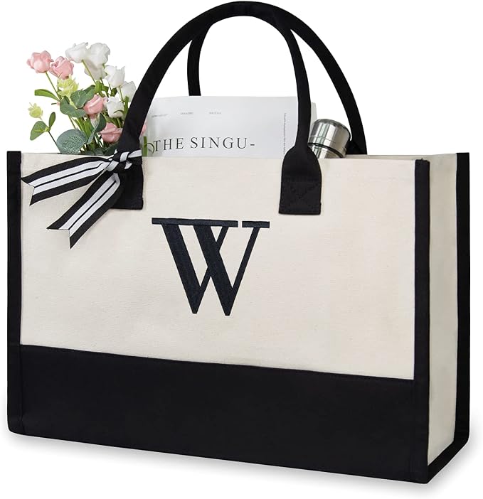 TOPDesign Embroidery Initial Canvas Tote Bag, Personalized Present Bag by TOPDesign