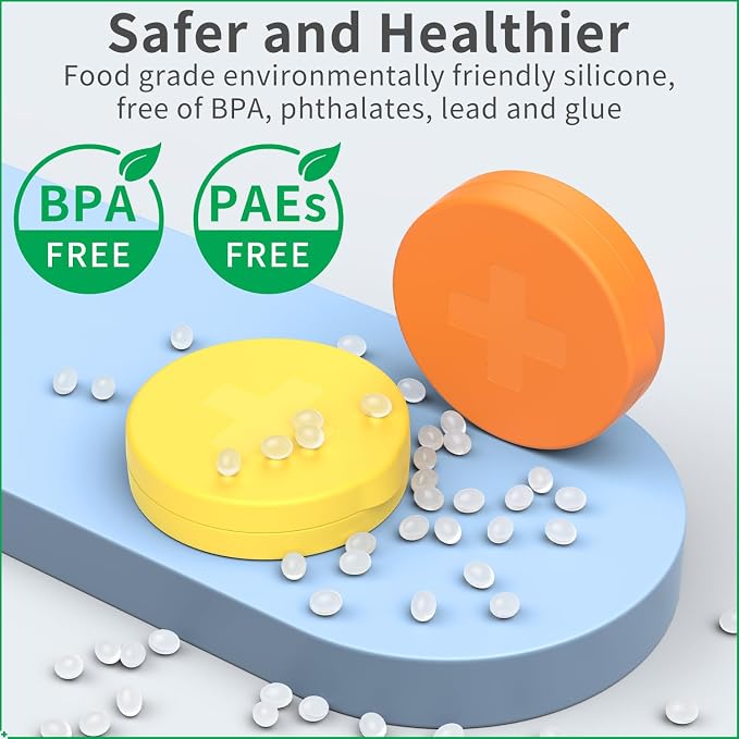 2 Pack Small Pill Box, 3 Compartment Round Silicone Travel Pill Box - Image 4