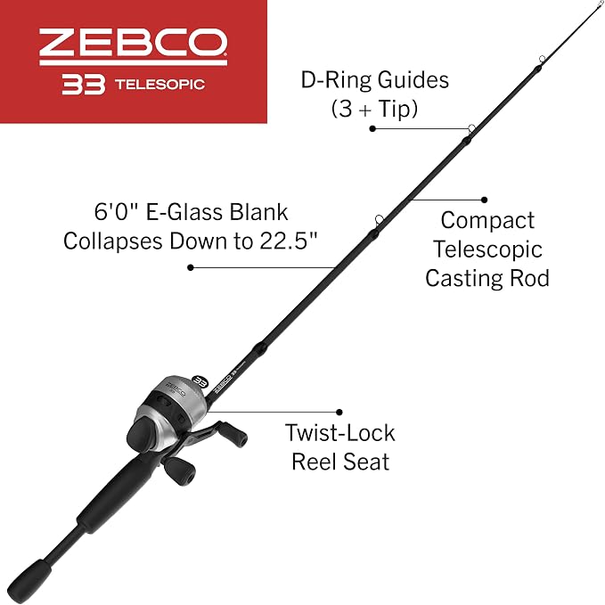 Zebco 33 Spinning Reel and Telescopic Fishing Rod Combo - Image 2