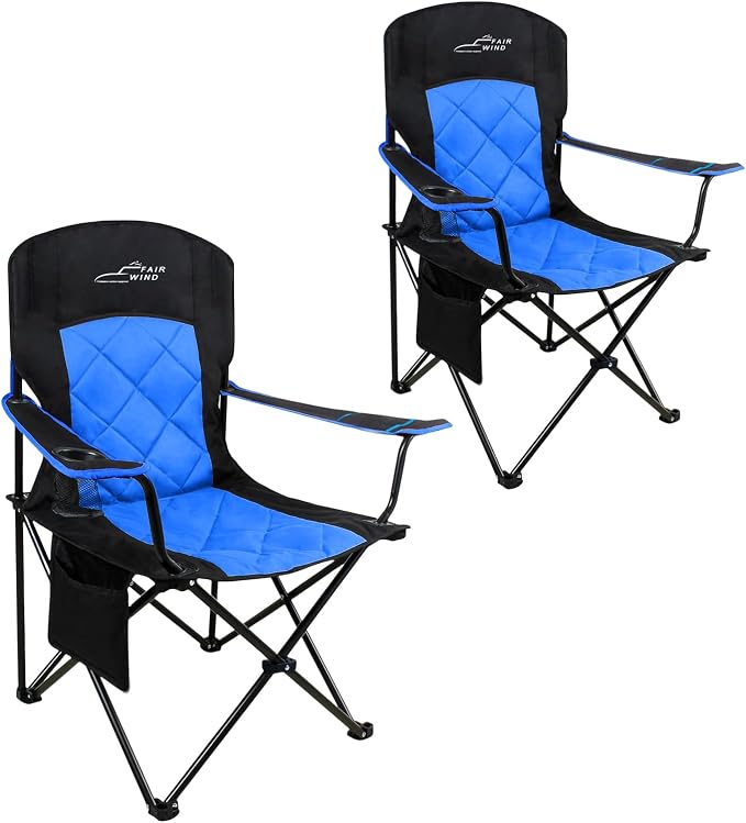 FAIR WIND 2 Pack Oversized Fully Padded Camping Chair Heavy Duty Quad Fold Arm by FAIRWINDOutdoorEquipment