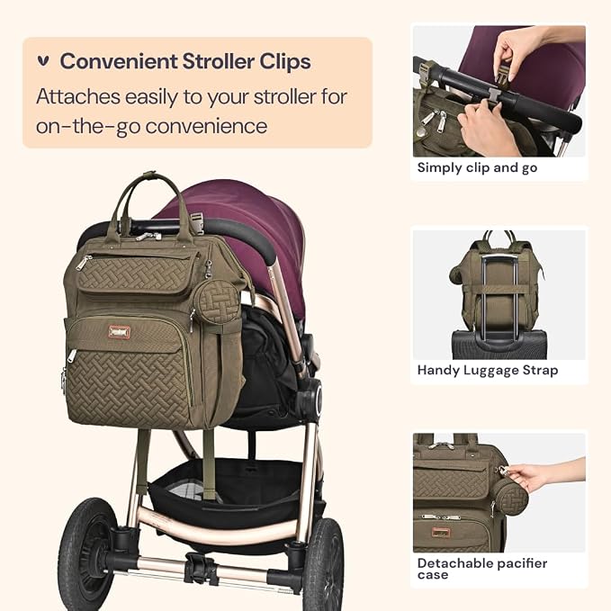 BabbleRoo Diaper Bag Backpack, Stroller Straps & Pacifier Case, Unisex Stylish - Image 6