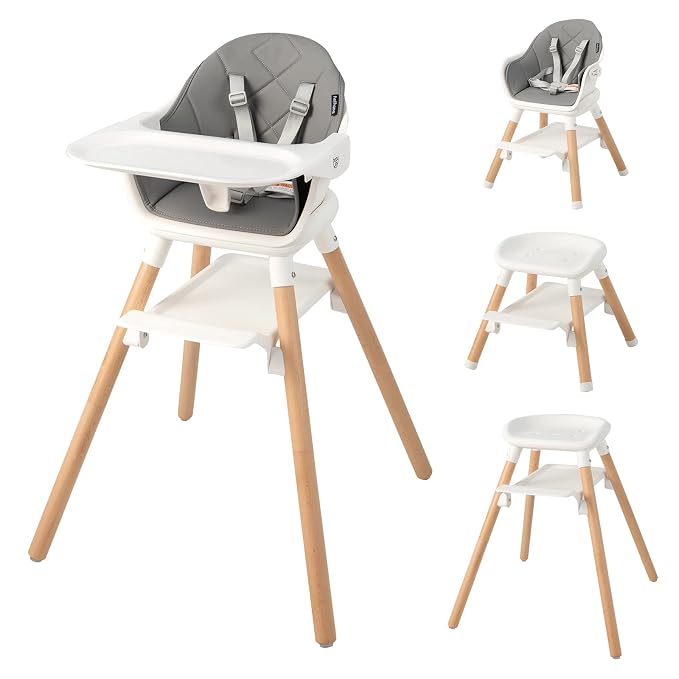 BABY JOY Baby High Chair, 6 in 1 Convertible Wooden High Chair by BABYJOY