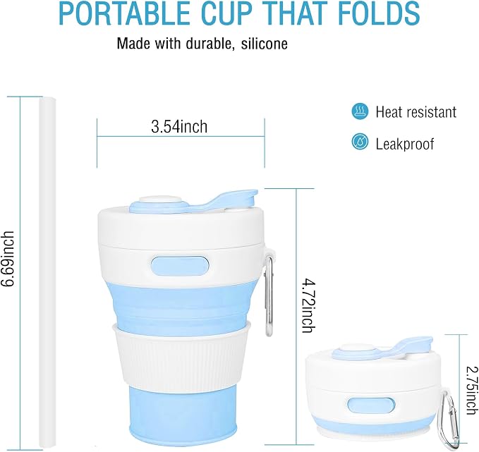 Silicone Collapsible Travel Mug Blue 15oz / 450ml - Image 2